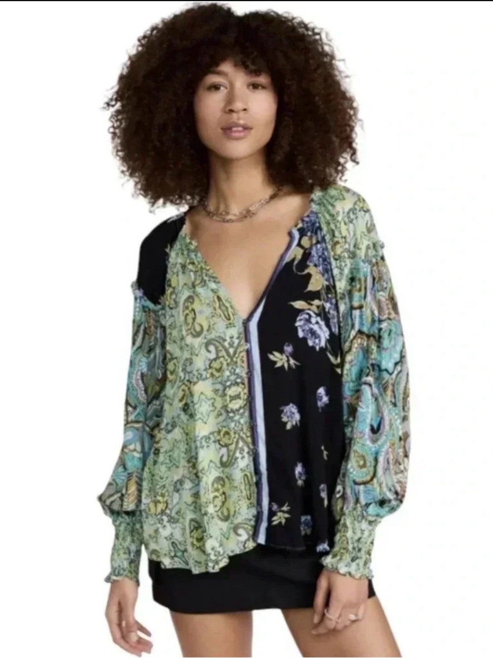 Free People Gemini top green Multicolor Paisley Blouse XS - Picture 2 of 11